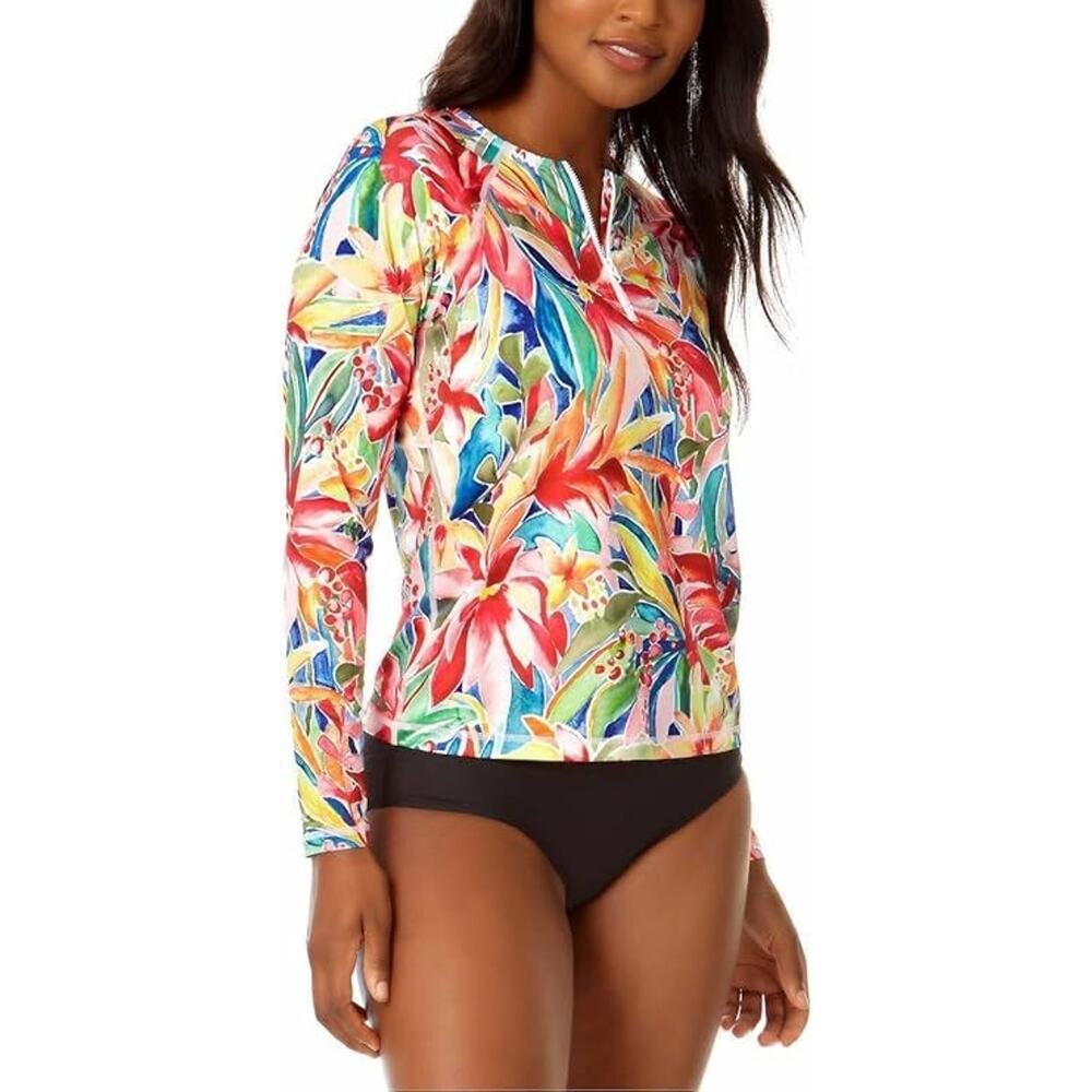 Hurley Womens UPF 50+ Long Sleeve Tropical Print Rashguard Surf Swim Beach Large - Picture 2 of 9